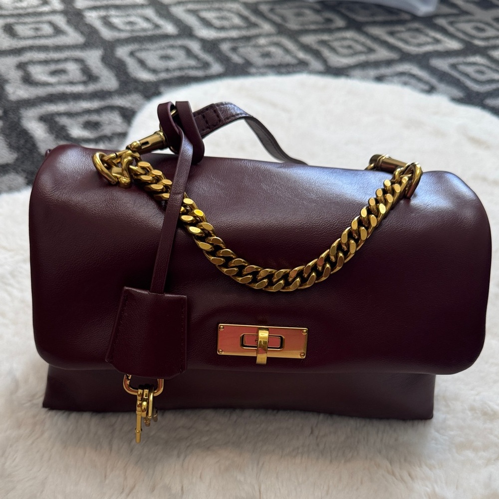 Charles & Keith Burgundy Shoulder Bag with Gold Chain